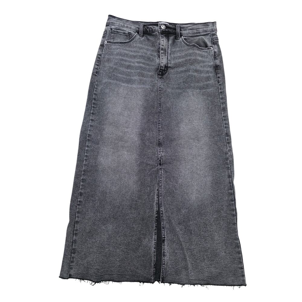 Kensie Jeans High Rise Frayed Hem Front Slit Maxi Skirt Gray Wash Size 8/29